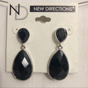 New Directions Black Faceted Teardrop Dangle Pierced Earrings NOC